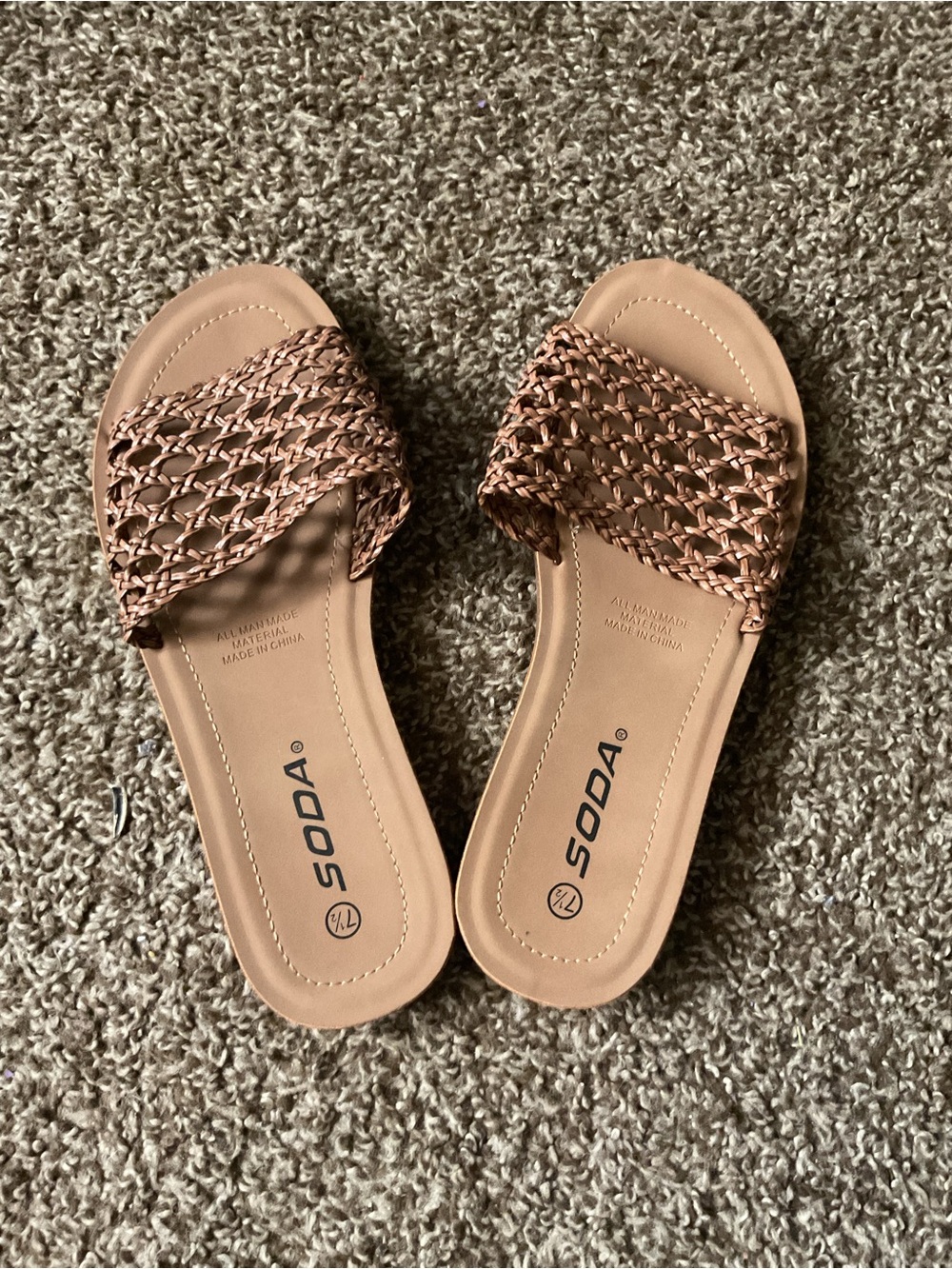 Soda Metallic Rose Gold Woven Slide Sandals